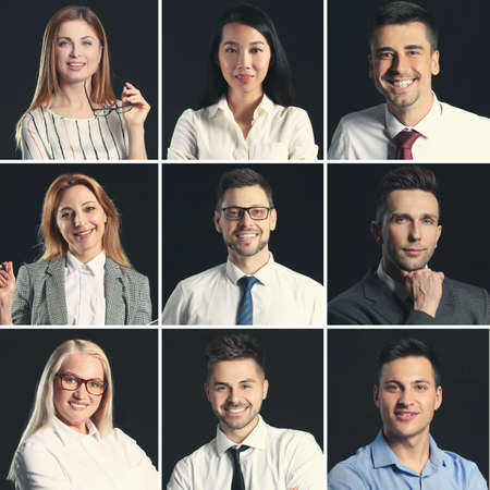 Collage of business people on dark backgroundの写真素材