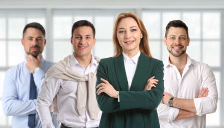 Collage with business people in officeの写真素材