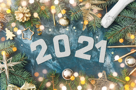 Beautiful New Year greeting card with figure 2021の写真素材