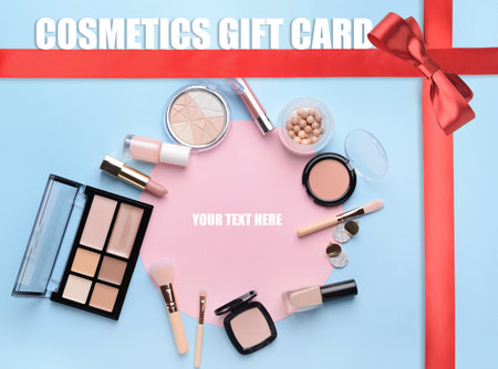 Mockup of gift certificate for makeup cosmeticsの写真素材