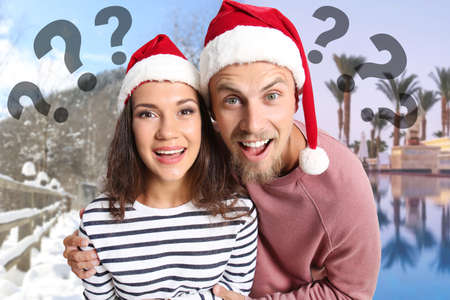 Portrait of thoughtful couple planning Christmas vacation