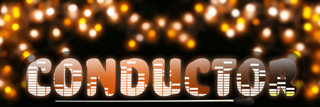 Word CONDUCTOR and stick on dark background with blurred lightsの写真素材