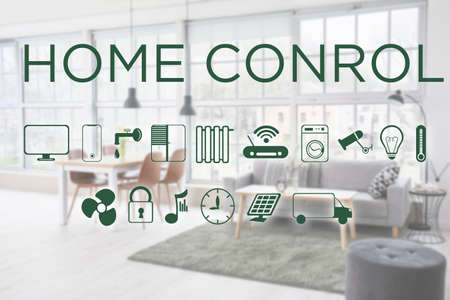 Futuristic interface of smart home automation and interior of room