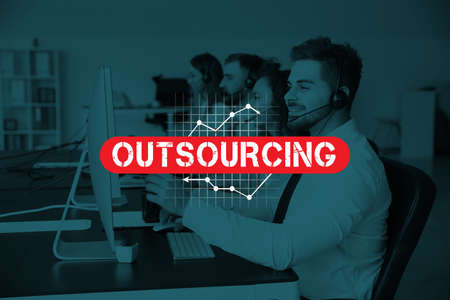 Team of technical support agents working in office. Concept of outsourcingの写真素材