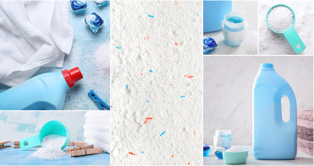 Collage of different laundry detergentsの写真素材