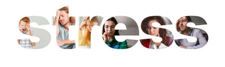 Word STRESS with different people on white backgroundの写真素材