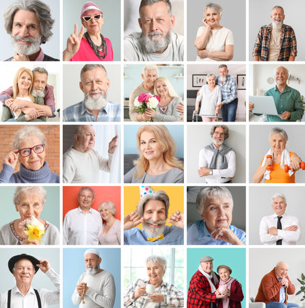 Collage of different elderly peopleの写真素材