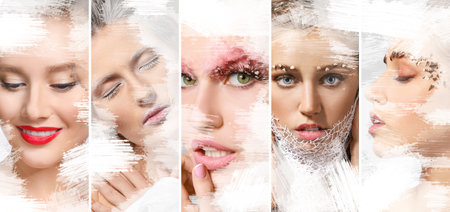 Fashionable young women with creative makeupの写真素材