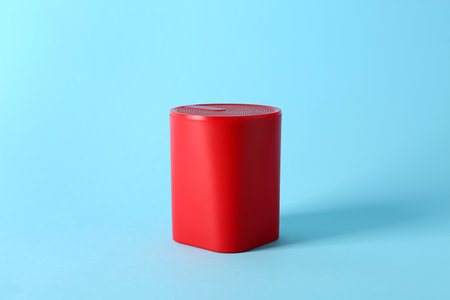 Smart home assistant device on color backgroundの写真素材