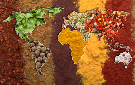 World map made of different spices