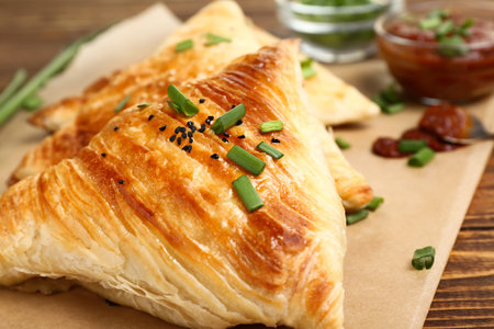 Delicious samosas on table closeupの写真素材