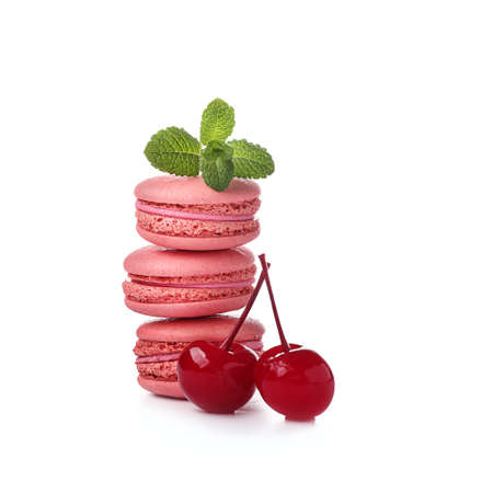 Tasty macarons on white backgroundの写真素材