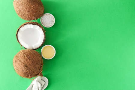 Composition with coconut oil on color background