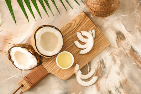 Composition with coconut oil on table