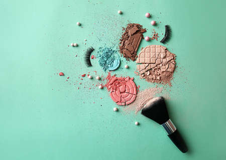 Different cosmetic products on color backgroundの写真素材