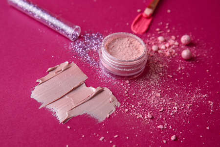 Different cosmetic products on color backgroundの写真素材