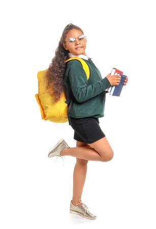African-American schoolgirl on white backgroundの写真素材