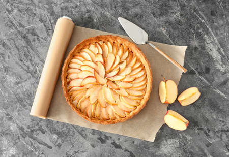 Tasty apple pie on tableの写真素材