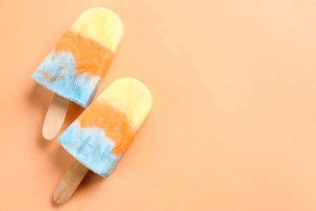 Tasty ice cream on color background
