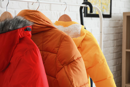 Rack with clothes in hallの写真素材