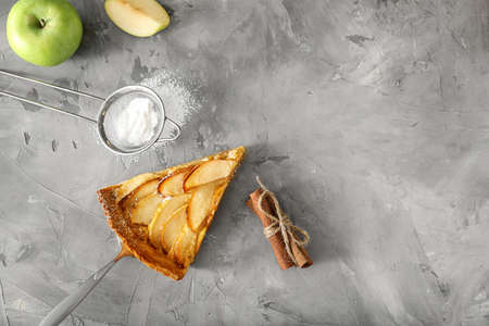 Tasty apple pie on grunge backgroundの写真素材