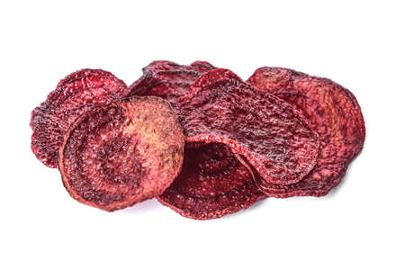 Tasty beet chips on white backgroundの写真素材