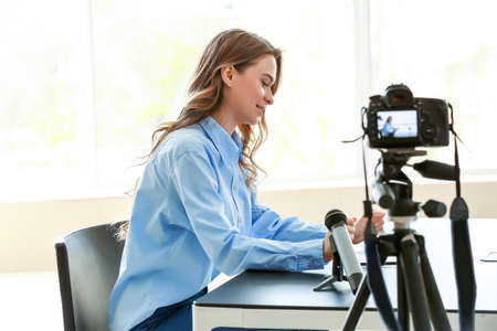 Filming of job interview with applicant in officeの写真素材