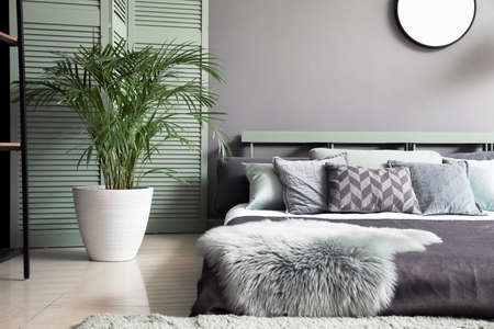 Beautiful interior of modern stylish bedroomの写真素材