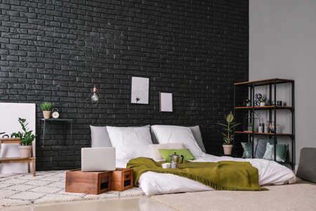Beautiful interior of modern stylish bedroomの写真素材