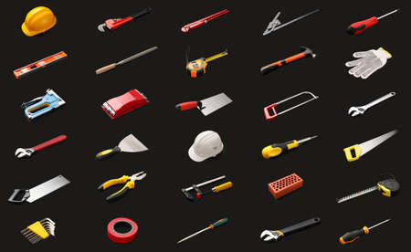 Set of construction tools on dark backgroundの写真素材