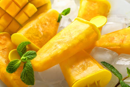 Tasty mango ice cream closeupの写真素材