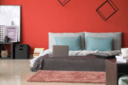 Stylish interior of modern bedroomの写真素材