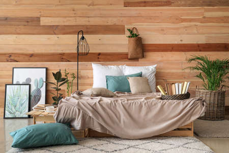 Stylish interior of modern bedroomの写真素材