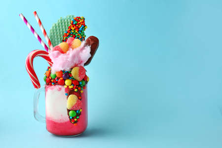 Delicious freak shake on color backgroundの写真素材