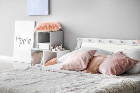 Stylish interior of modern bedroomの写真素材