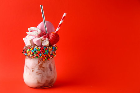 Delicious freak shake on color backgroundの写真素材