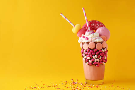Delicious freak shake on color backgroundの写真素材