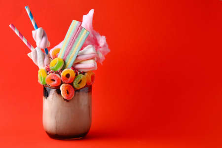 Delicious freak shake on color backgroundの写真素材
