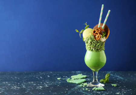 Delicious freak shake on color backgroundの写真素材