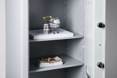 View on valuables through open door of safeの写真素材