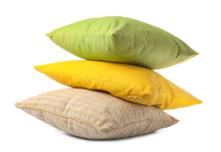 Soft color pillows on white backgroundの写真素材