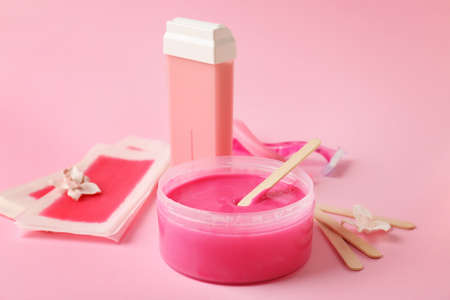 Set for hair removal on color background