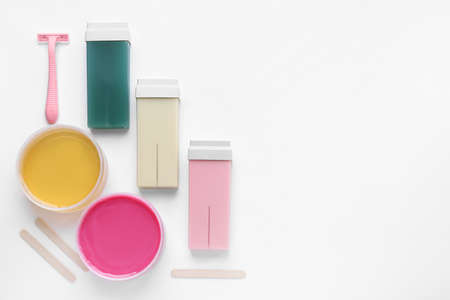 Set for hair removal on white backgroundの写真素材