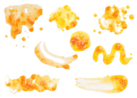 Collage of tasty apricot jam on white background