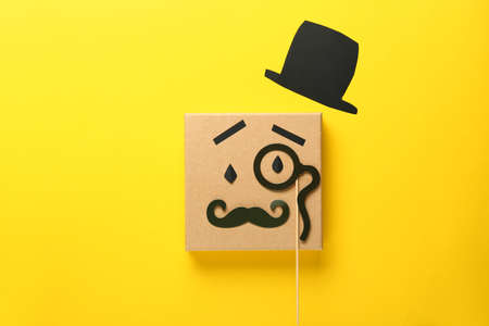 Creative composition with gift box on color backgroundの写真素材