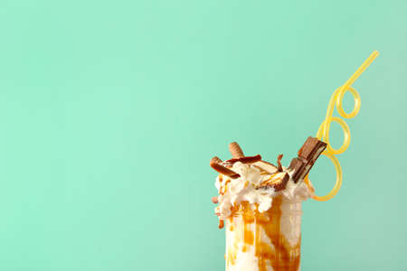 Delicious freak shake on color backgroundの写真素材