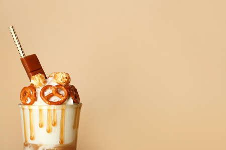 Delicious freak shake on color backgroundの写真素材