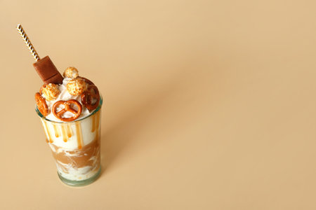 Delicious freak shake on color backgroundの写真素材