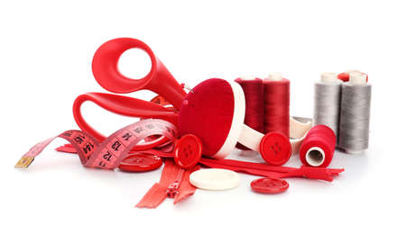Set of sewing accessories on white backgroundの写真素材