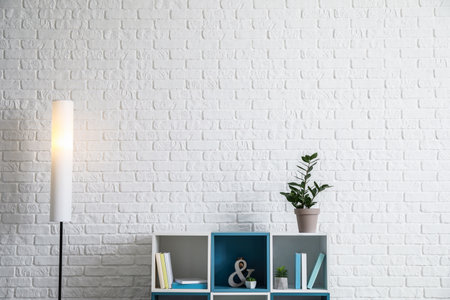 Interior of room with white brick wallの写真素材